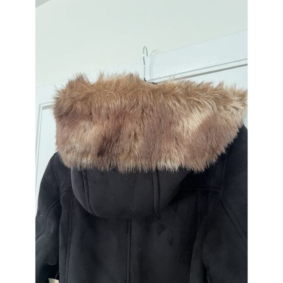 NWT Coldwater Creek Wonderlands toggle pea Coat Sz M Black suede faux fur - Picture 7 of 12